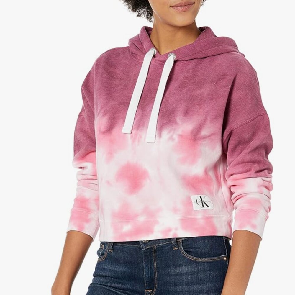 Calvin Klein Women's High Tide Tie Dye Crop Hoodie Hooded Sweatshirt M